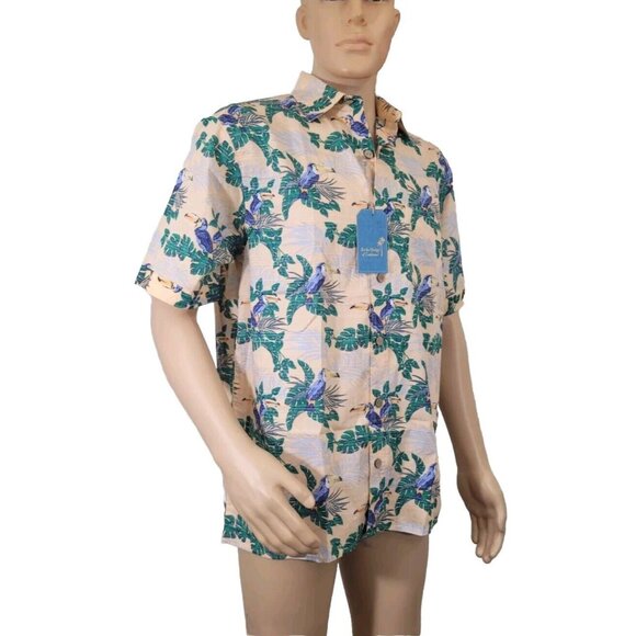 Caribbean Other - Caribbean Men's Shirt Size M Tropical Orange Button Up Short Sleeve NWT 37